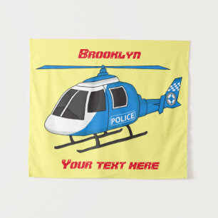 Cute police department helicopter chopper cartoon tapestry