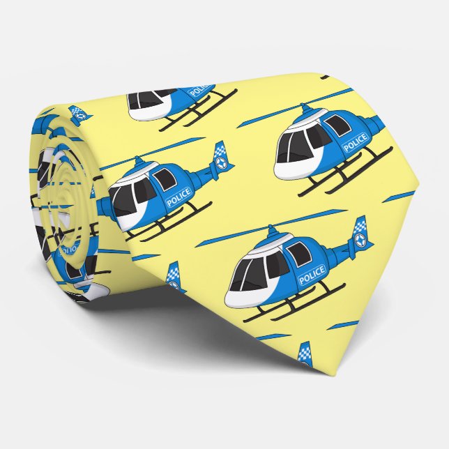 Cute police department helicopter chopper cartoon tie (Rolled)