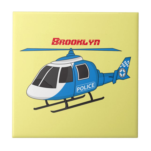 Cute police department helicopter chopper cartoon tile (Front)