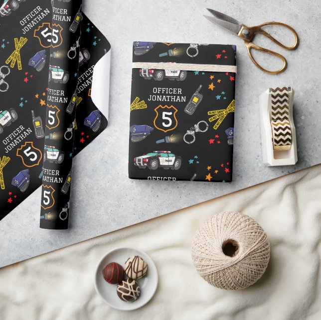 Cute Police Officer and Car Birthday Party Wrapping Paper (Crafts)