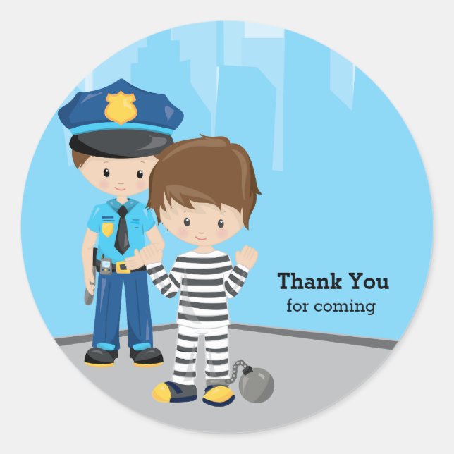 Cute Police Officer Classic Round Sticker (Front)