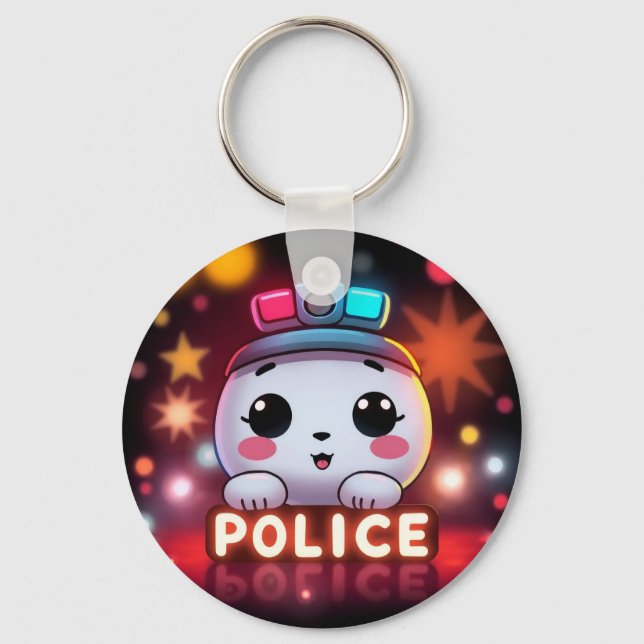 Cute Police Squad – Adorable Patrol Design Key Ring (Front)