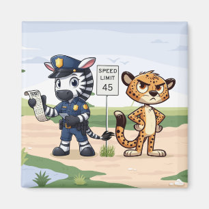 cute police zebra & cheetah magnet