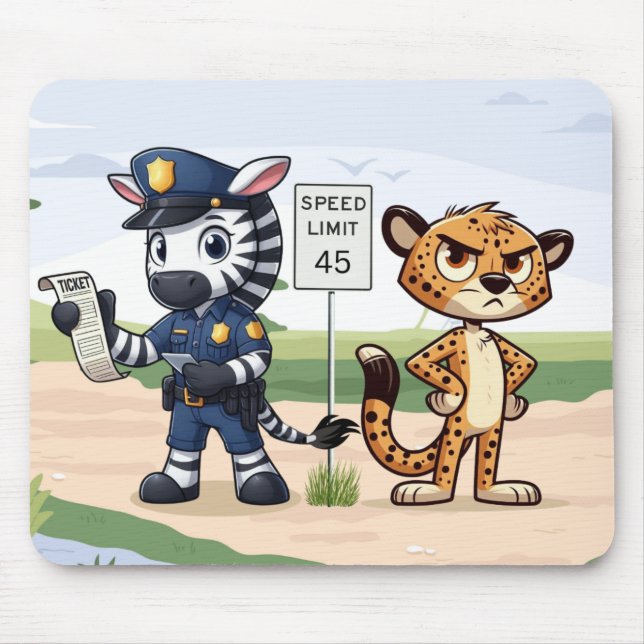 cute police zebra & cheetah mouse mat (Front)