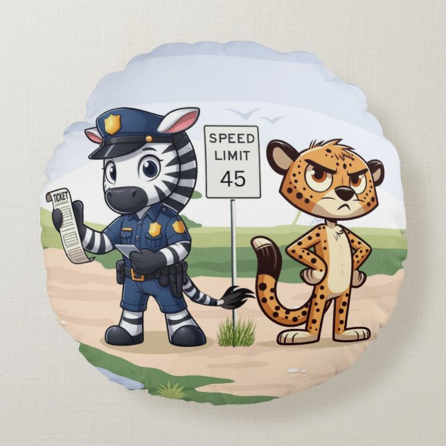 cute police zebra & cheetah round cushion (Front)