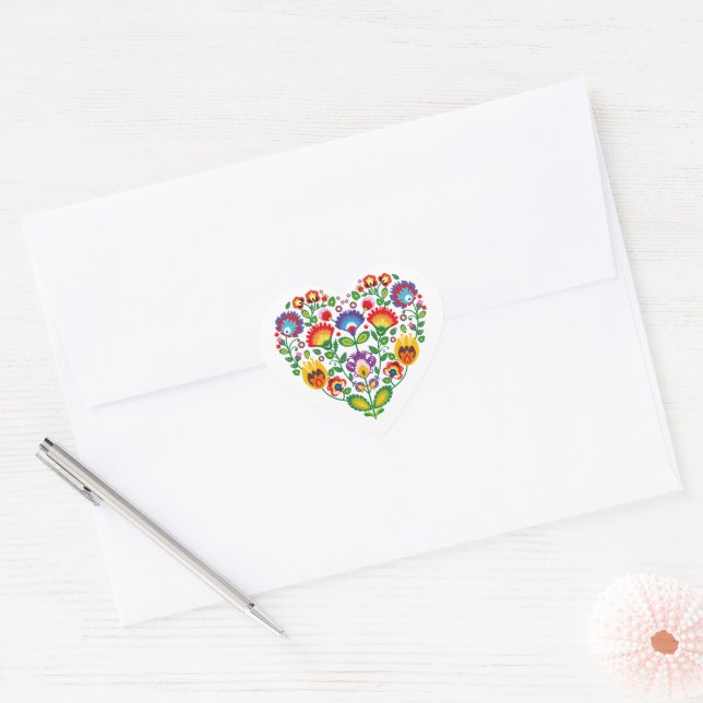 💗Cute polish Folk Wycinanki heart Heart Sticker (Envelope)