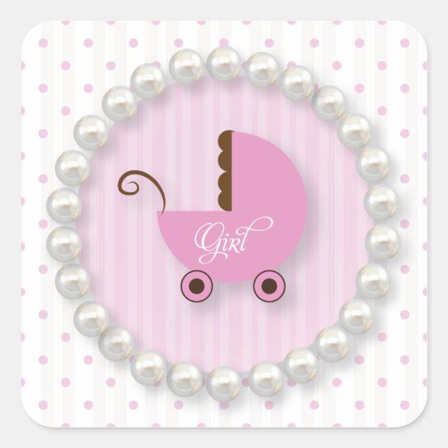 Cute Polka Dot and pearls Girl Baby shower Sticker (Front)