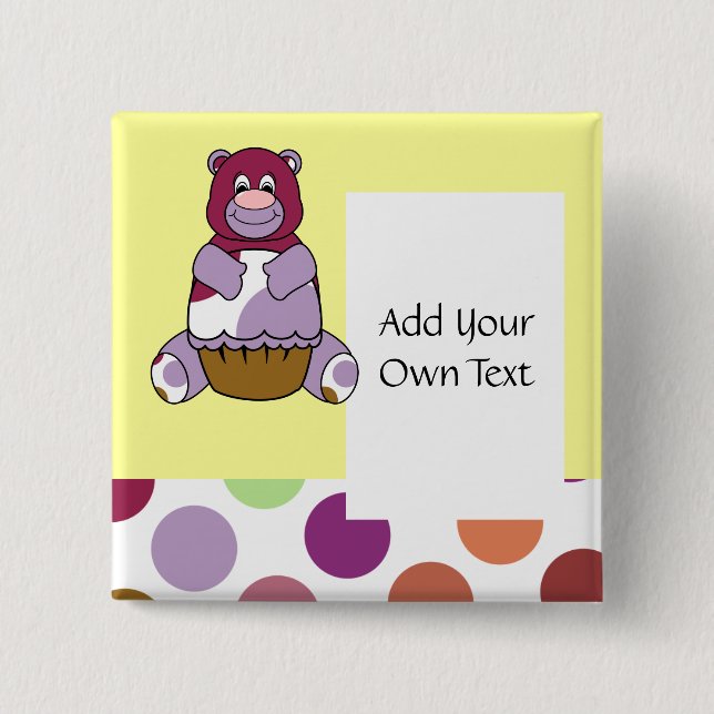 Cute Polka Dot Birthday Bear Customisable Button (Front)