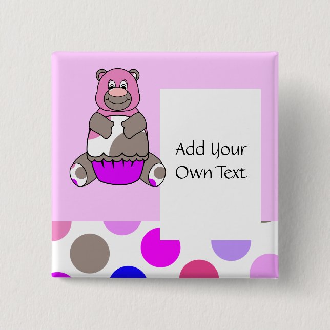 Cute Polka Dot Birthday Bear Customisable Button (Front)