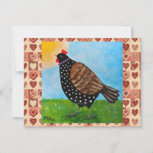 Cute Polka dot Black Chicken Hen Country Farm Postcard