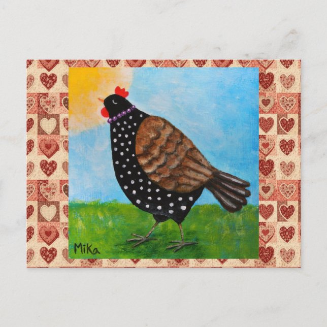 Cute Polka dot Black Chicken Hen Country Farm  Postcard (Front)