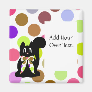 Cute Polka Dot Black Kitty Cat Customisable Magnet