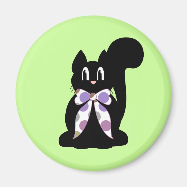 Cute Polka Dot Black Kitty Cat Magnet (Front)