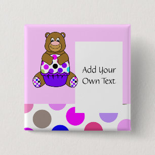 Cute Polka Dot Brown Birthday Bear Custom Button