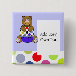 Cute Polka Dot Brown Birthday Bear Custom Button