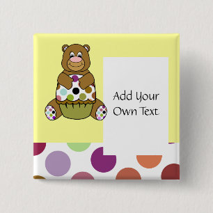Cute Polka Dot Brown Birthday Bear Custom Button
