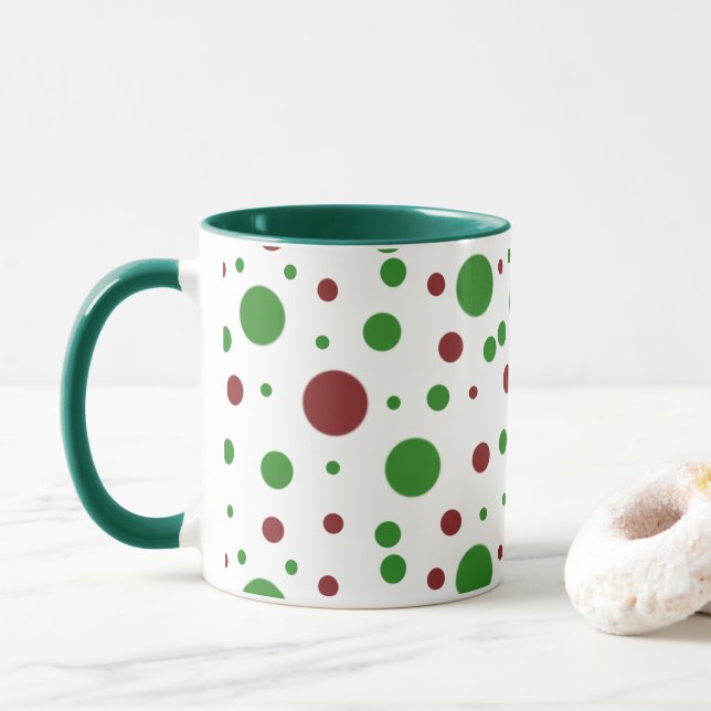 Cute polka dot Christmas Red Green pattern Mug (With Donut)