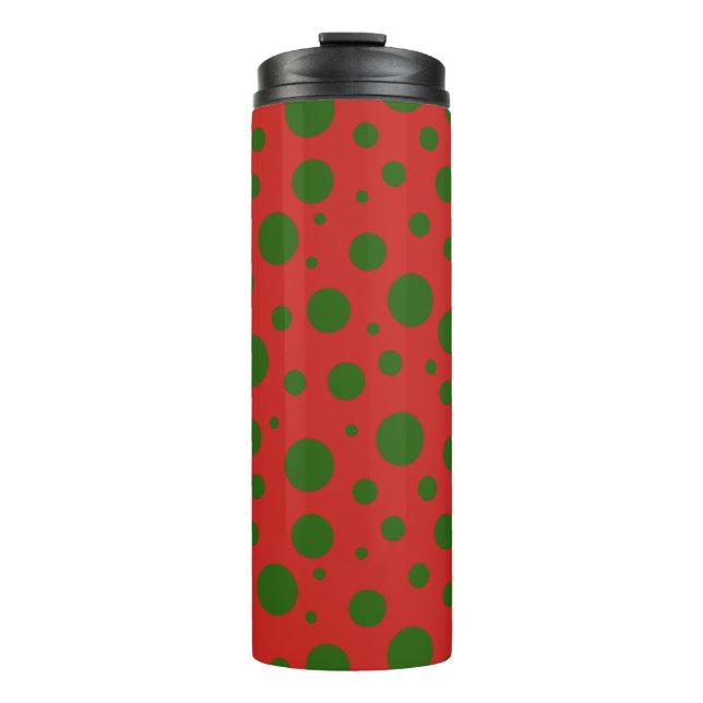 Cute polka dot Christmas Red Green pattern Thermal Tumbler (Front)