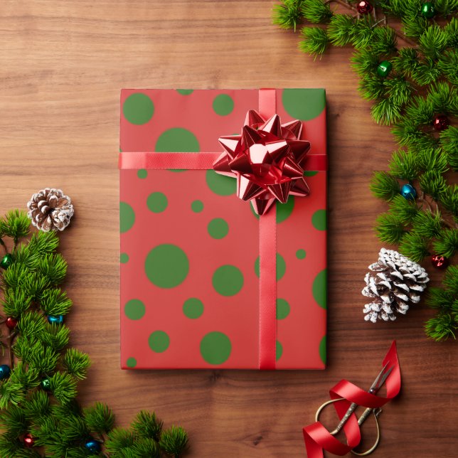Cute polka dot Christmas Red Green pattern Wrapping Paper (Holiday Gift)