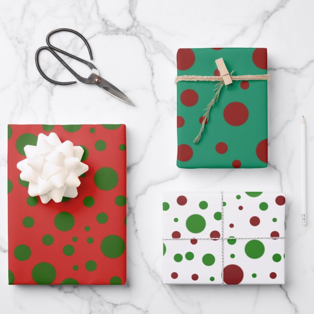 Cute polka dot Christmas Red Green pattern Wrapping Paper Sheet (Front)