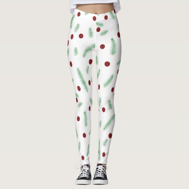 Cute polka dot Christmas tree Red Green pattern Leggings (Front)