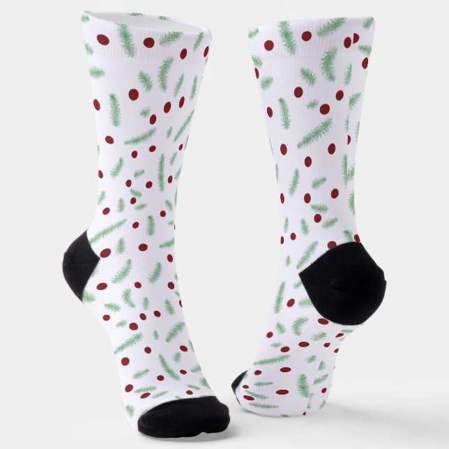 Cute polka dot Christmas tree Red Green pattern Socks (Angled)