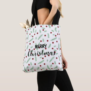 Cute polka dot Christmas tree Red Green pattern Tote Bag