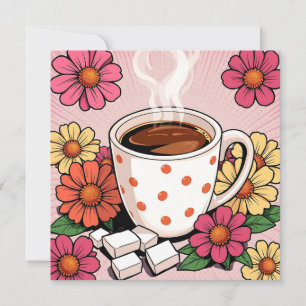 Cute Polka Dot Coffee Cup and Flowers Blank