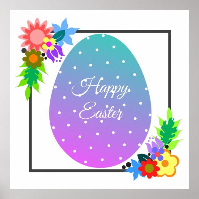 Cute polka dot Easter egg with floral wreath Poster (Front)