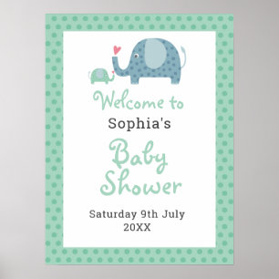 Cute Polka Dot Elephants Baby Shower Welcome Sign