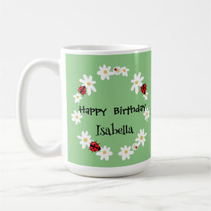 Cute Polka dot Ladybug Daisy Flower Birthday Party Coffee Mug