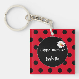 Cute Polka dot Ladybug Daisy Flower Birthday Party Key Ring