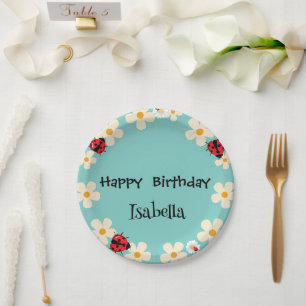 Cute Polka dot Ladybug Daisy Flower Birthday Party Paper Plate