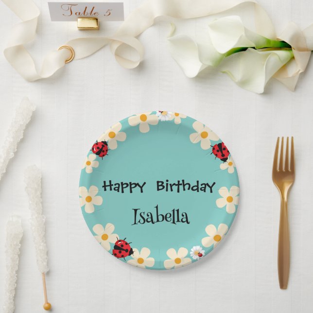 Cute Polka dot Ladybug Daisy Flower Birthday Party Paper Plate (Wedding)