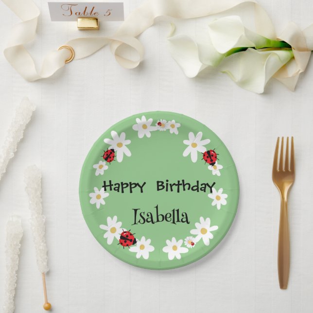 Cute Polka dot Ladybug Daisy Flower Birthday Party Paper Plate (Wedding)