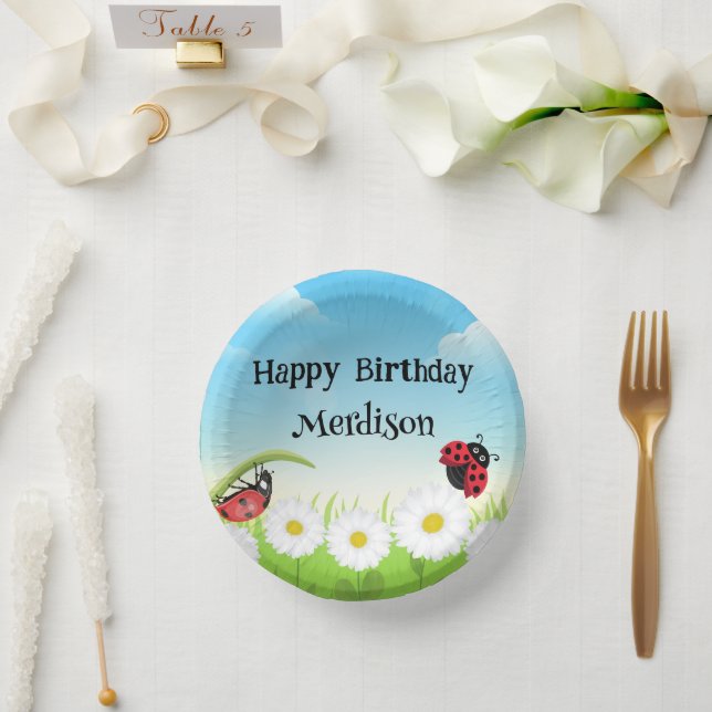 Cute Polka dot Ladybug Daisy Flower Birthday Party Paper Plate (Wedding)