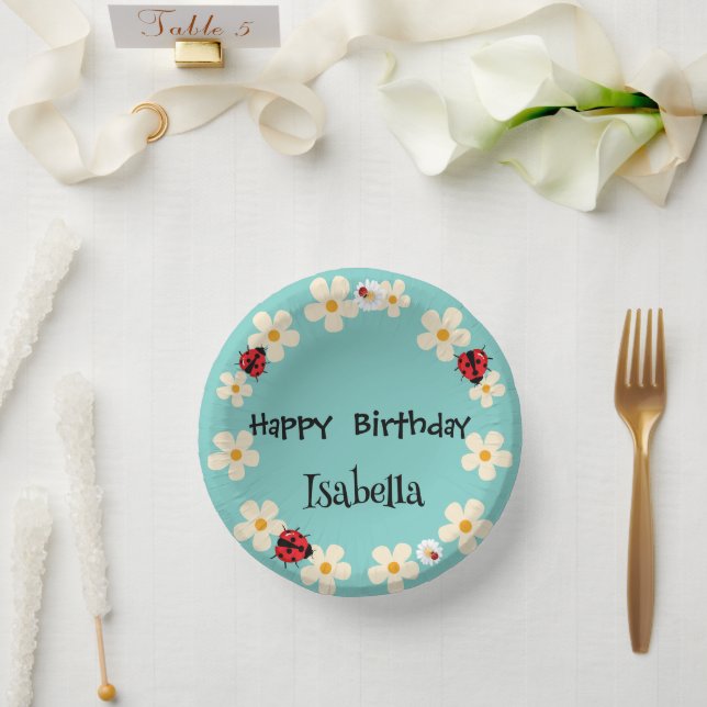 Cute Polka dot Ladybug Daisy Flower Birthday Party Paper Plate (Wedding)
