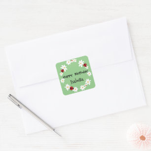 Cute Polka dot Ladybug Daisy Flower Birthday Party Square Sticker