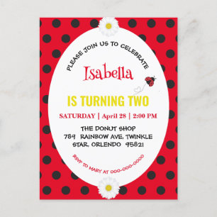 Cute Polka dot Ladybug Daisy Kids Birthday Partry Postcard