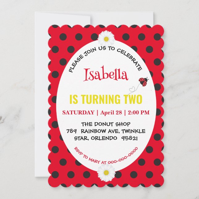 Cute Polka dot Ladybug Daisy Kids Birthday Partry Save The Date (Front)