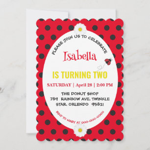 Cute Polka dot Ladybug Daisy Kids Birthday Partry Save The Date