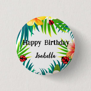 Cute Polka dot Ladybug Summer Flower palm Birthday 3 Cm Round Badge