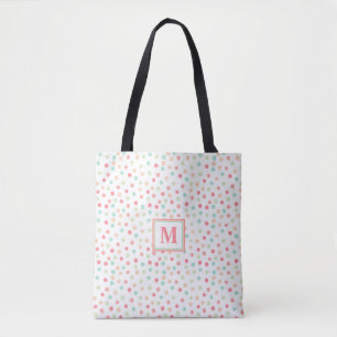 Cute Polka-Dot Monogram in Pink, Blue and Green Tote Bag