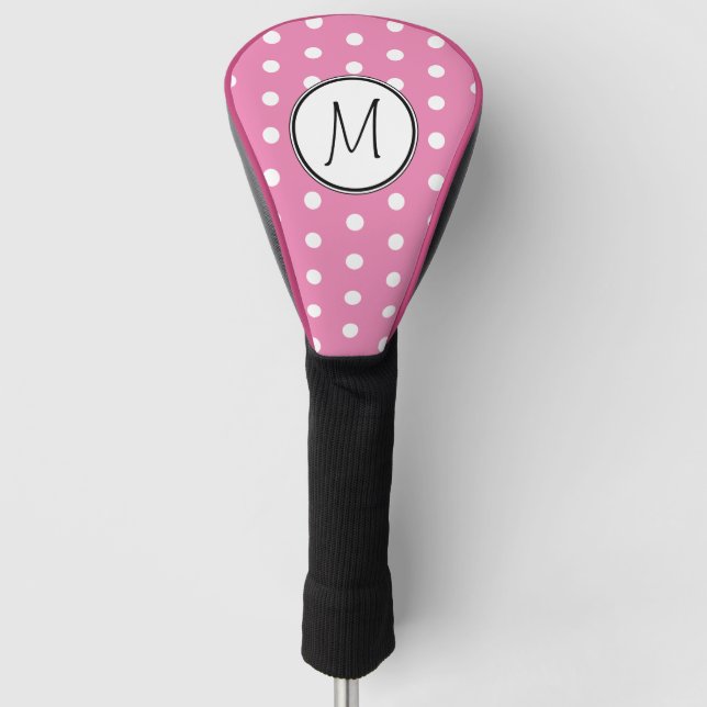  Cute Polka Dot Pattern Monogram Pink Golf Head Cover (Front)