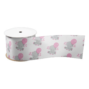 Cute Polka Dot Pink Elephant Girl Baby Satin Ribbon