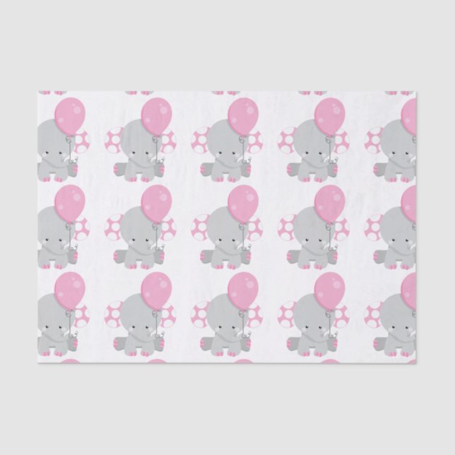 Cute Polka Dot Pink Elephant Girl Baby Tissue Paper (Front)