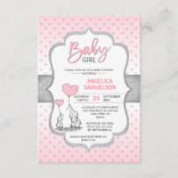 Cute Polka Dot Pink Grey Elephant Baby Shower GIRL
