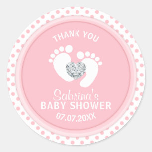 Cute Polka Dot Pink White Feet Baby Shower Classic Round Sticker