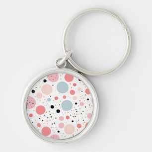 Cute polka dot spotty pattern white key ring