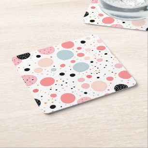 Cute polka dot spotty pattern white square paper coaster